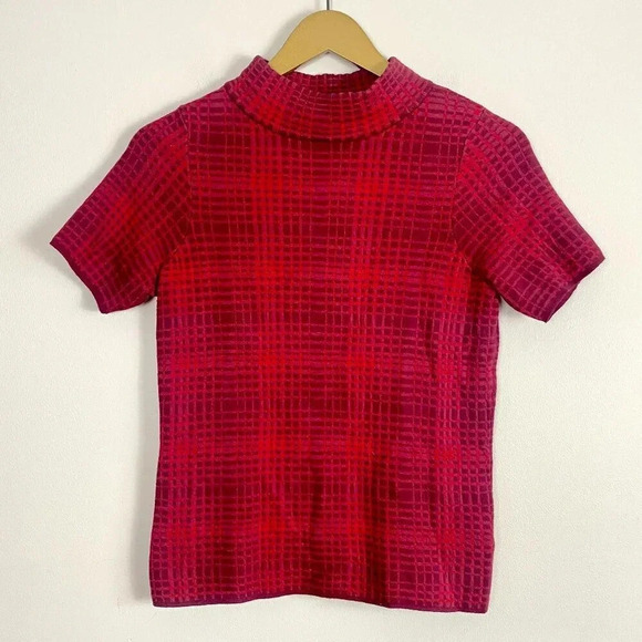 Anthropologie Field Flower Red Plaid Sweater Tee - Picture 1 of 10